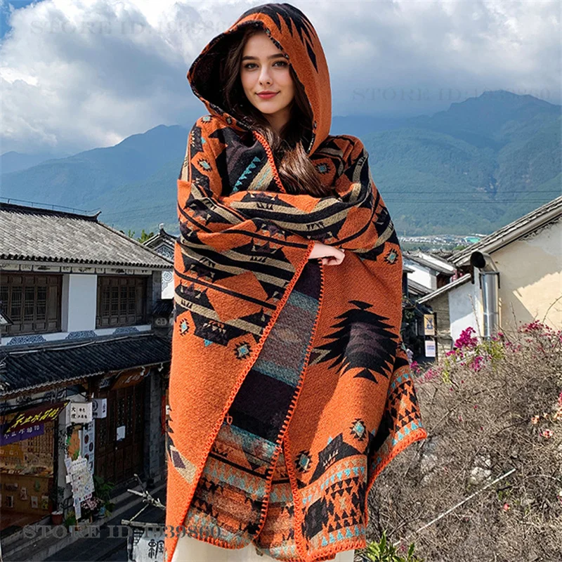 Hooded Warmth Scarf Shawl Cape - Woven Scarf Blanket recension och pris